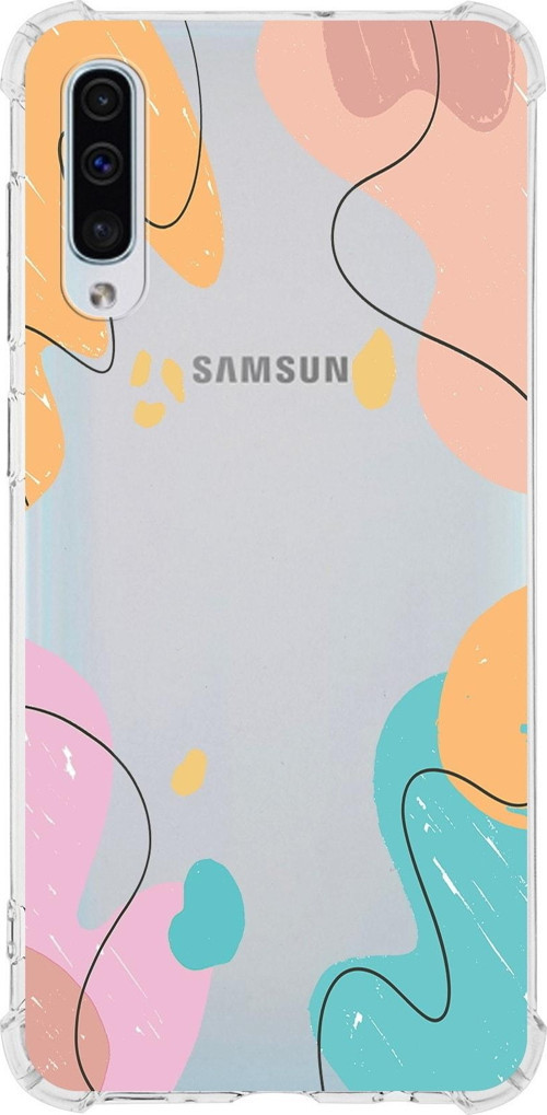 Samsung Galaxy A50 Uyumlu Köşe Korumalı Antişok Kapak Karışık Renkler Tasarımlı Şeffaf Kılıf