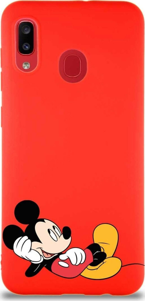 Samsung Galaxy A30 Soft Premier Kapak Mickey Mouse-F Tasarımlı Silikon Kılıf - Kırmızı