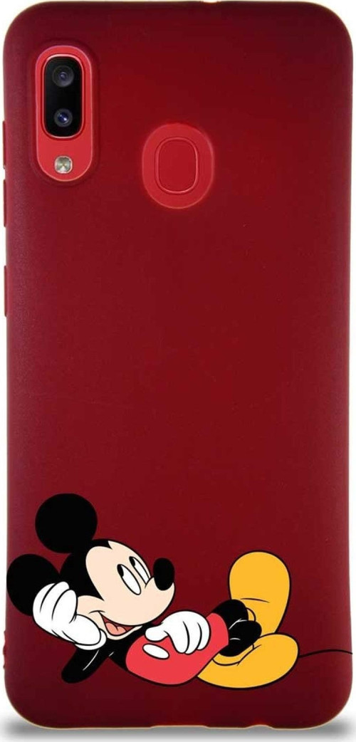Samsung Galaxy A30 Soft Premier Kapak Mickey Mouse-F Tasarımlı Silikon Kılıf - Mürdüm