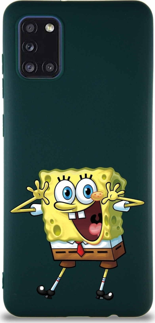 Samsung Galaxy A31 Soft Premier Kapak Sünger Bob Tasarımlı Silikon Kılıf - Yeşil