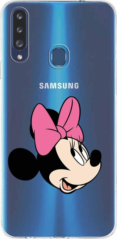 Samsung Galaxy A20S Kapak Minnie Mouse Tasarımlı Şeffaf Silikon Kılıf