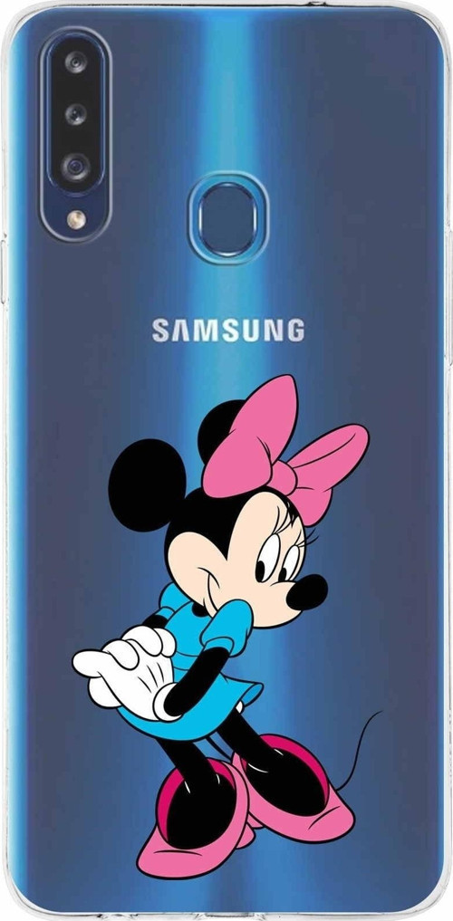 Samsung Galaxy A20S Kapak Minnie Mouse Tasarımlı Şeffaf Silikon Kılıf