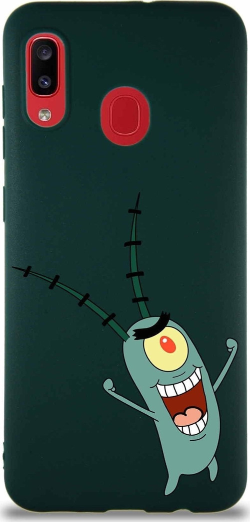 Samsung Galaxy A30 Soft Premier Kapak Plankton Tasarımlı Silikon Kılıf - Yeşil