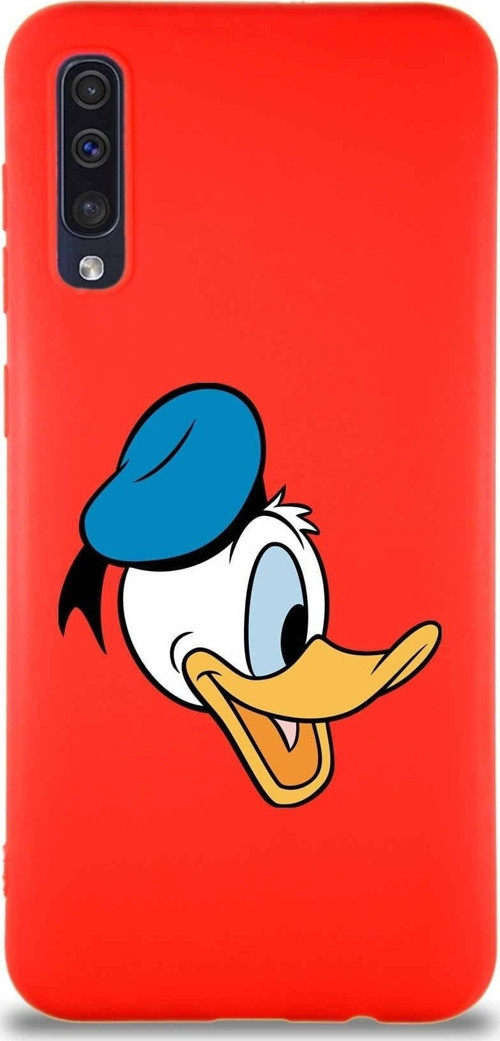 Samsung Galaxy A50S Soft Premier Kapak Donald Duck-F Tasarımlı Silikon Kılıf - Kırmızı