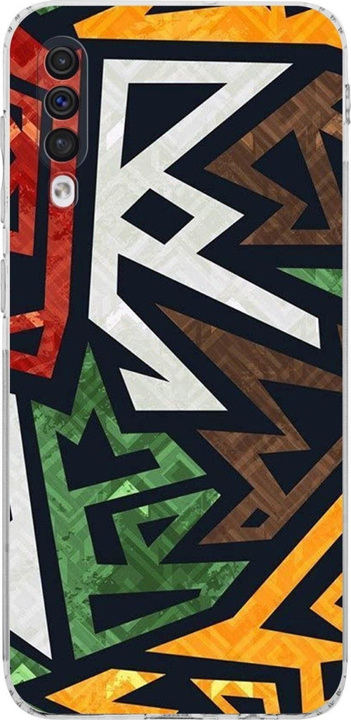 Samsung Galaxy A30S Kamera Korumalı Kapak Soyut Grafiti Tasarımlı Şeffaf Kılıf