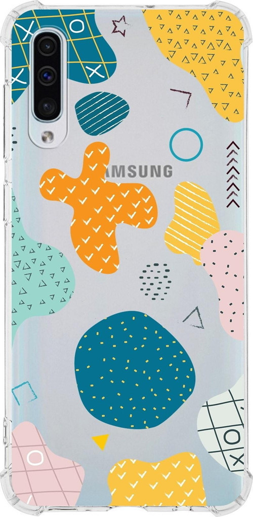Samsung Galaxy A50S Uyumlu Köşe Korumalı Antişok Kapak Geometrik Şekiller Tasarımlı Şeffaf Kılıf
