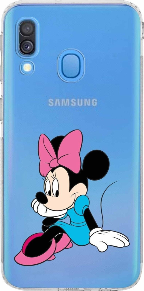 Samsung Galaxy A40 Kamera Korumalı Kapak Minnie Mouse Tasarımlı Şeffaf Kılıf