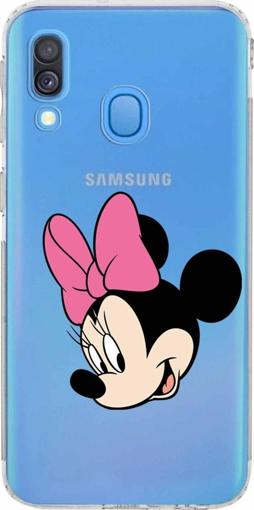 Samsung Galaxy A40 Kamera Korumalı Kapak Minnie Mouse Tasarımlı Şeffaf Kılıf