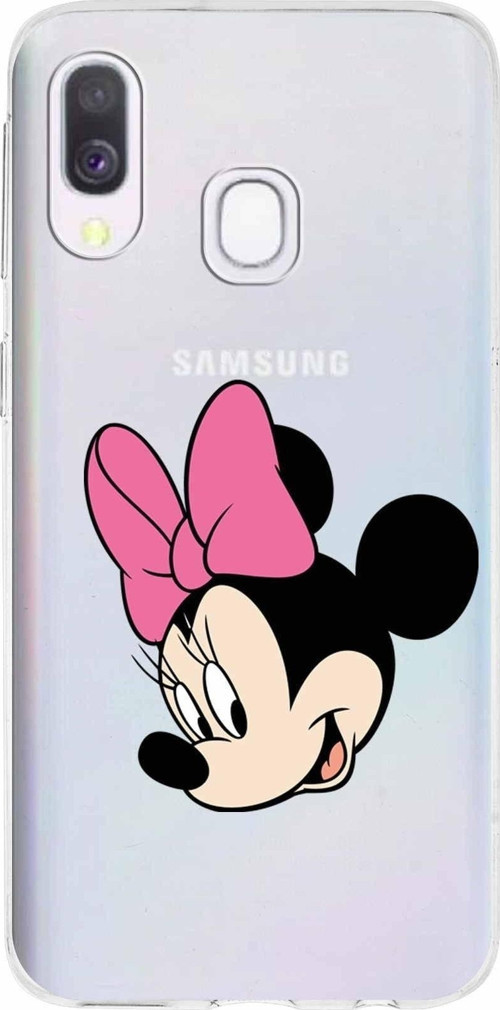 Samsung Galaxy A40 Kapak Minnie Mouse Tasarımlı Şeffaf Silikon Kılıf