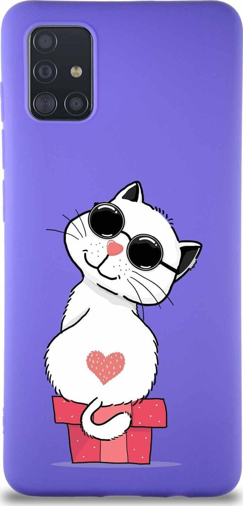 Samsung Galaxy A51 Soft Premier Kapak Coolcat Tasarımlı Silikon Kılıf - Mor