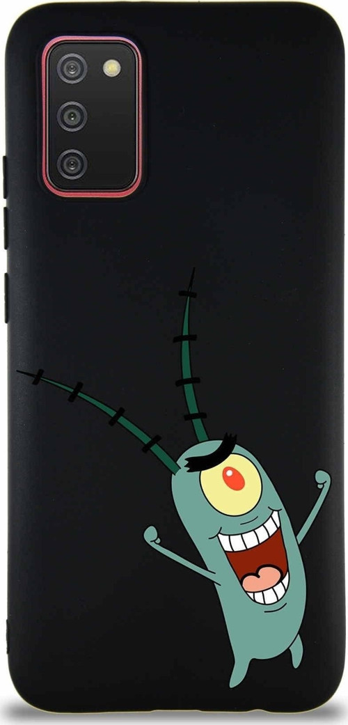 Samsung Galaxy A02S Soft Premier Kapak Plankton Tasarımlı Silikon Kılıf - Siyah
