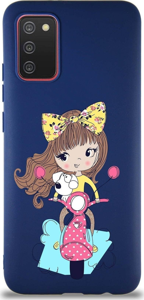 Samsung Galaxy A02S Soft Premier Kapak Vespagirl Tasarımlı Silikon Kılıf - Lacivert