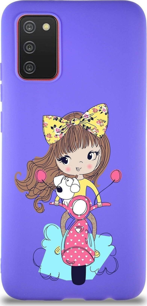 Samsung Galaxy A02S Soft Premier Kapak Vespagirl Tasarımlı Silikon Kılıf - Mor