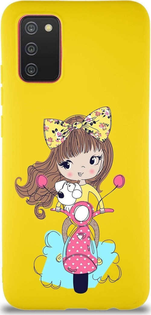 Samsung Galaxy A02S Soft Premier Kapak Vespagirl Tasarımlı Silikon Kılıf - Sarı