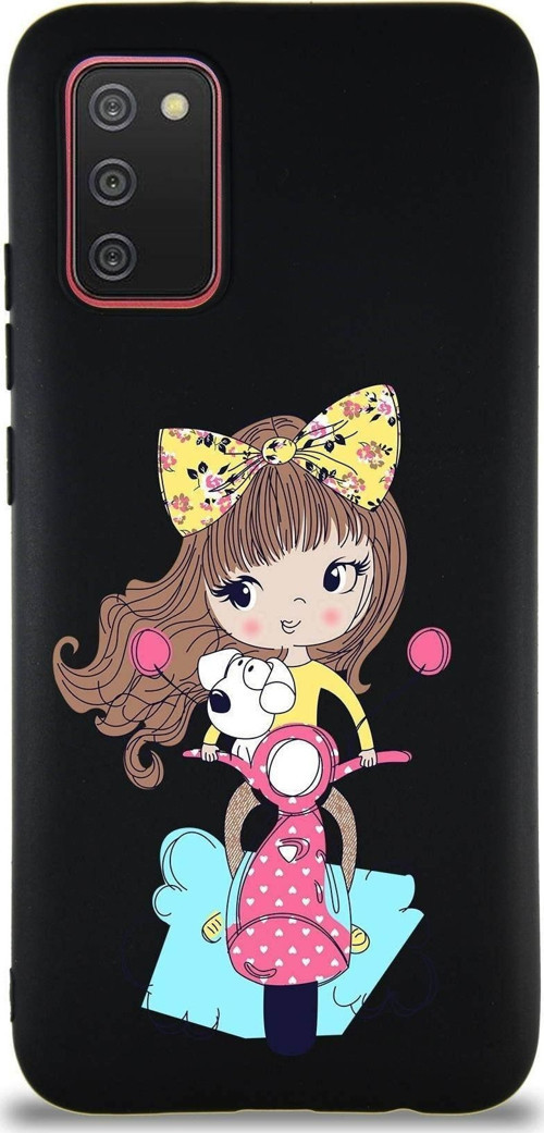 Samsung Galaxy A02S Soft Premier Kapak Vespagirl Tasarımlı Silikon Kılıf - Siyah