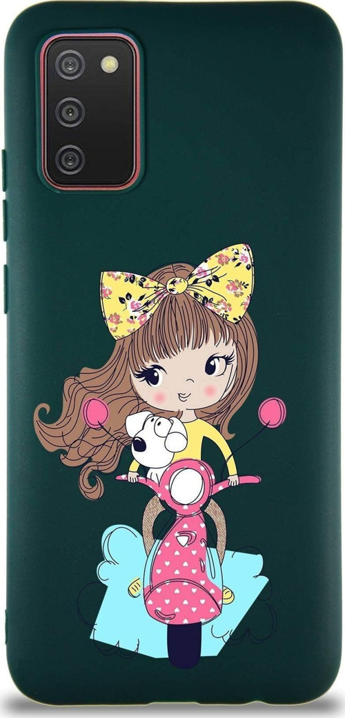 Samsung Galaxy A02S Soft Premier Kapak Vespagirl Tasarımlı Silikon Kılıf - Yeşil