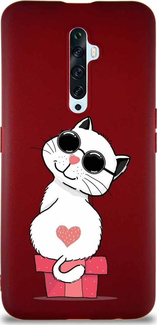 Oppo Reno 2Z Soft Premier Kapak Coolcat Tasarımlı Silikon Kılıf - Mürdüm