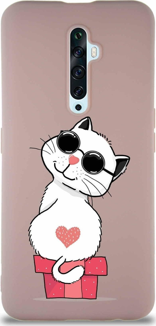 Oppo Reno 2Z Soft Premier Kapak Coolcat Tasarımlı Silikon Kılıf - Pudra
