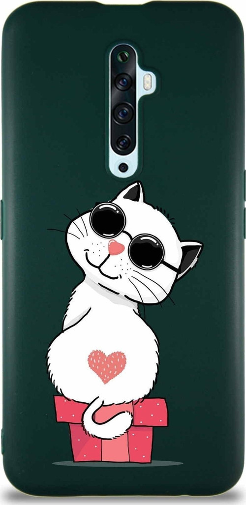 Oppo Reno 2Z Soft Premier Kapak Coolcat Tasarımlı Silikon Kılıf - Yeşil