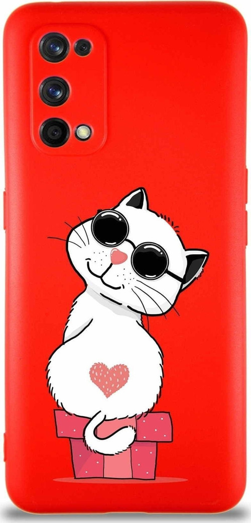 Realme 7 Pro Soft Premier Kapak Coolcat Tasarımlı Silikon Kılıf - Kırmızı