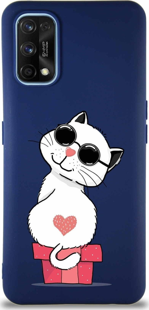 Realme 7 Pro Soft Premier Kapak Coolcat Tasarımlı Silikon Kılıf - Lacivert