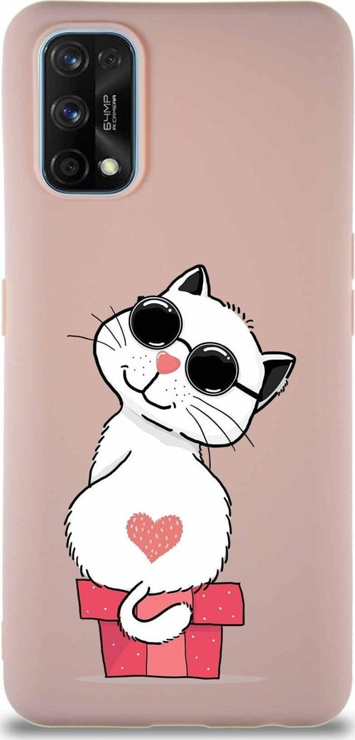 Realme 7 Pro Soft Premier Kapak Coolcat Tasarımlı Silikon Kılıf - Pudra