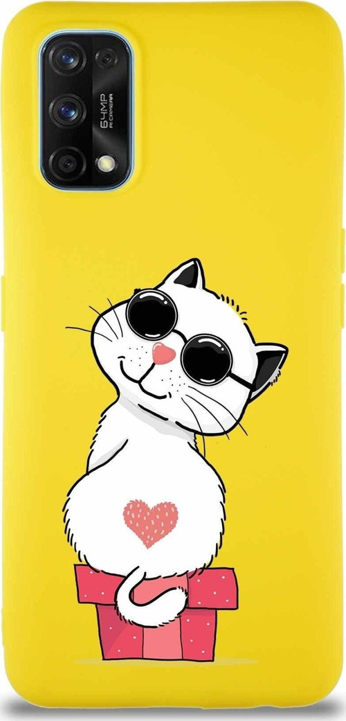 Realme 7 Pro Soft Premier Kapak Coolcat Tasarımlı Silikon Kılıf - Sarı
