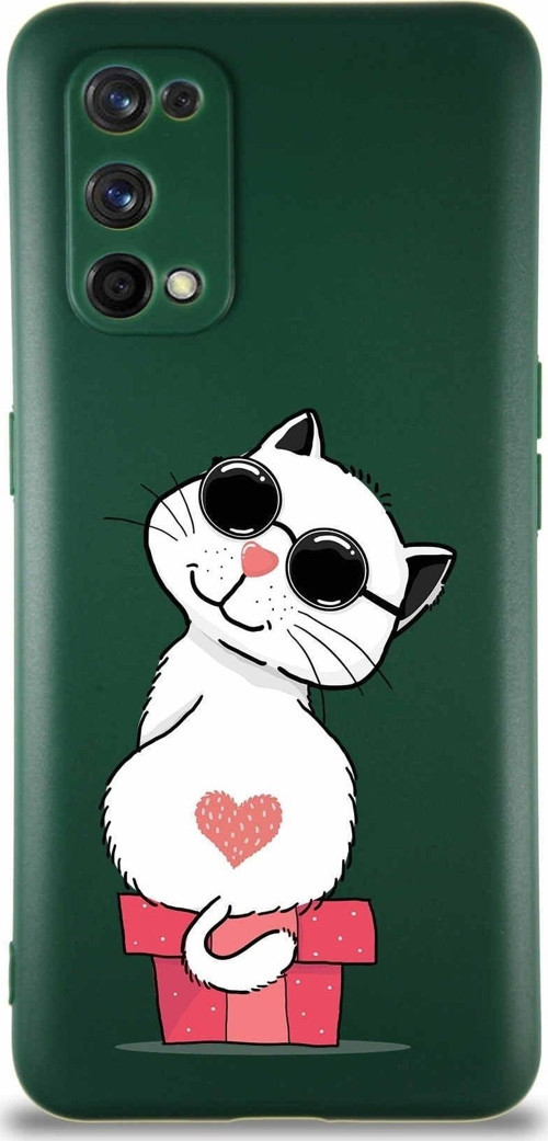 Realme 7 Pro Soft Premier Kapak Coolcat Tasarımlı Silikon Kılıf - Yeşil