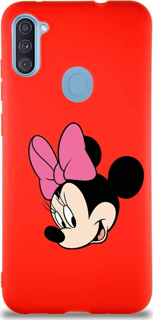 Samsung Galaxy A11 Soft Premier Kapak Minnie Mouse-B Tasarımlı Silikon Kılıf - Kırmızı