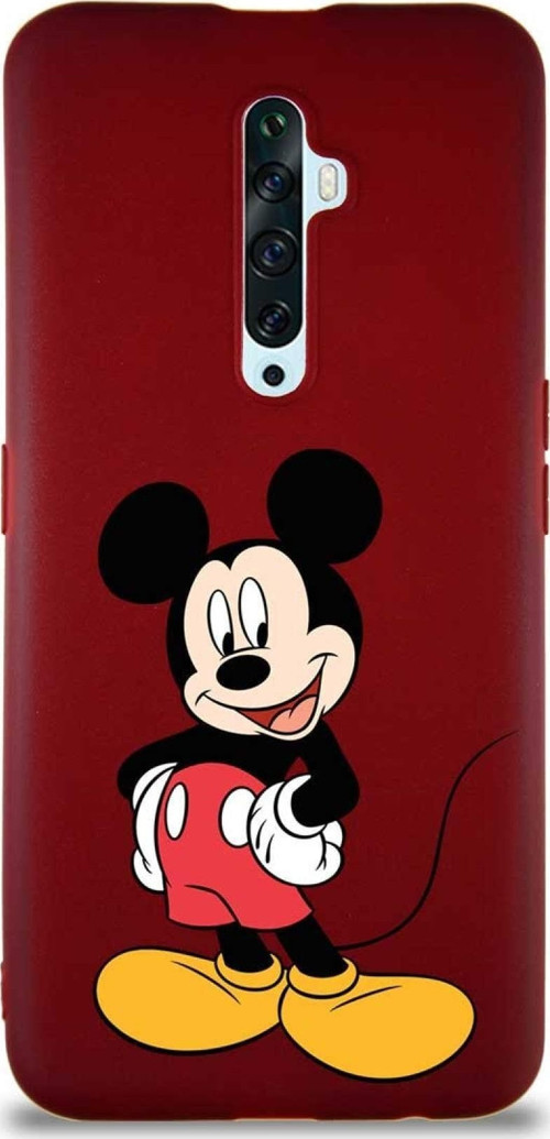 Oppo Reno 2Z Soft Premier Kapak Mickey Mouse-E Tasarımlı Silikon Kılıf - Mürdüm