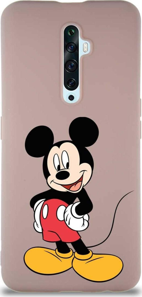 Oppo Reno 2Z Soft Premier Kapak Mickey Mouse-E Tasarımlı Silikon Kılıf - Pudra