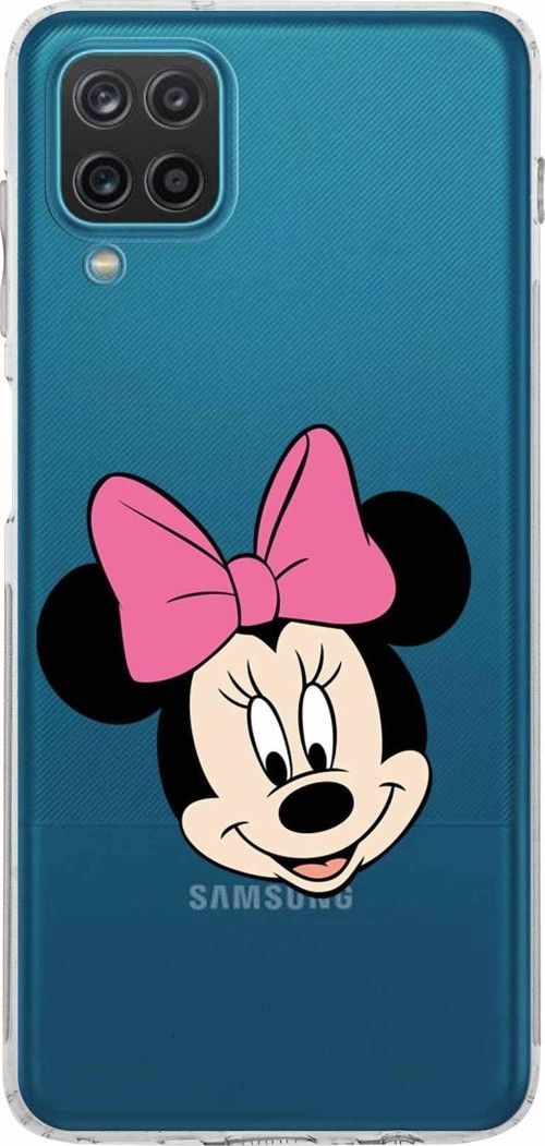 Samsung Galaxy A12 Kamera Korumalı Kapak Minnie Mouse Tasarımlı Şeffaf Kılıf