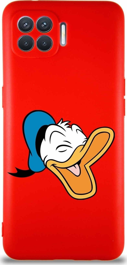 Oppo Reno 4 Lite Soft Premier Kapak Donald Duck-E Tasarımlı Silikon Kılıf - Kırmızı