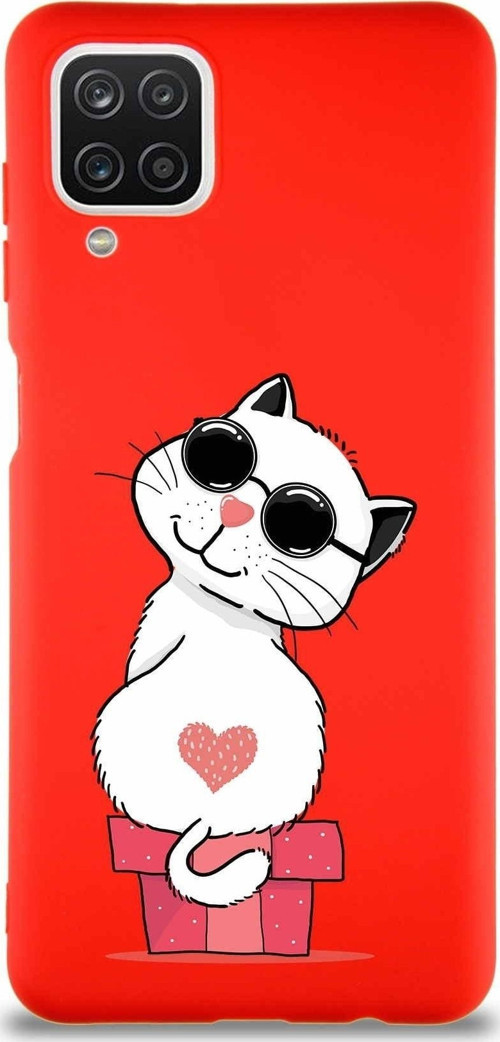 Samsung Galaxy A12 Soft Premier Kapak Coolcat Tasarımlı Silikon Kılıf - Kırmızı