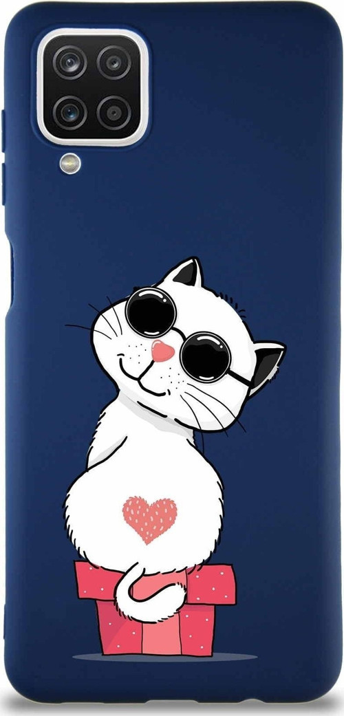 Samsung Galaxy A12 Soft Premier Kapak Coolcat Tasarımlı Silikon Kılıf - Lacivert