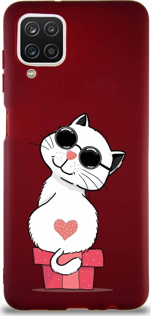 Samsung Galaxy A12 Soft Premier Kapak Coolcat Tasarımlı Silikon Kılıf - Mürdüm
