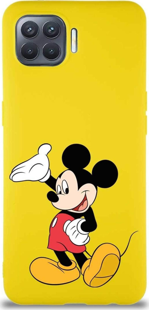 Oppo Reno 4 Lite Soft Premier Kapak Mickey Mouse-C Tasarımlı Silikon Kılıf - Sarı