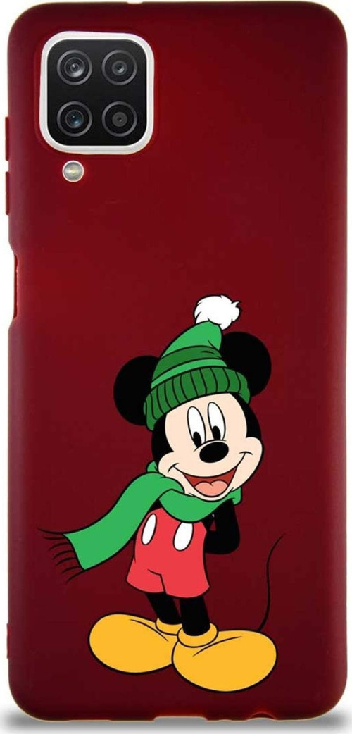 Samsung Galaxy A12 Soft Premier Kapak Mickey Mouse-G Tasarımlı Silikon Kılıf - Mürdüm