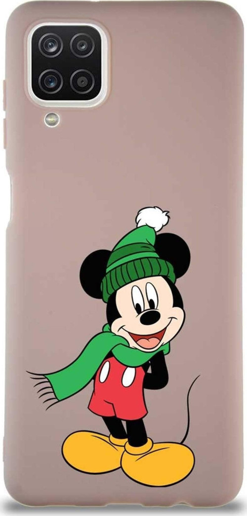 Samsung Galaxy A12 Soft Premier Kapak Mickey Mouse-G Tasarımlı Silikon Kılıf - Pudra