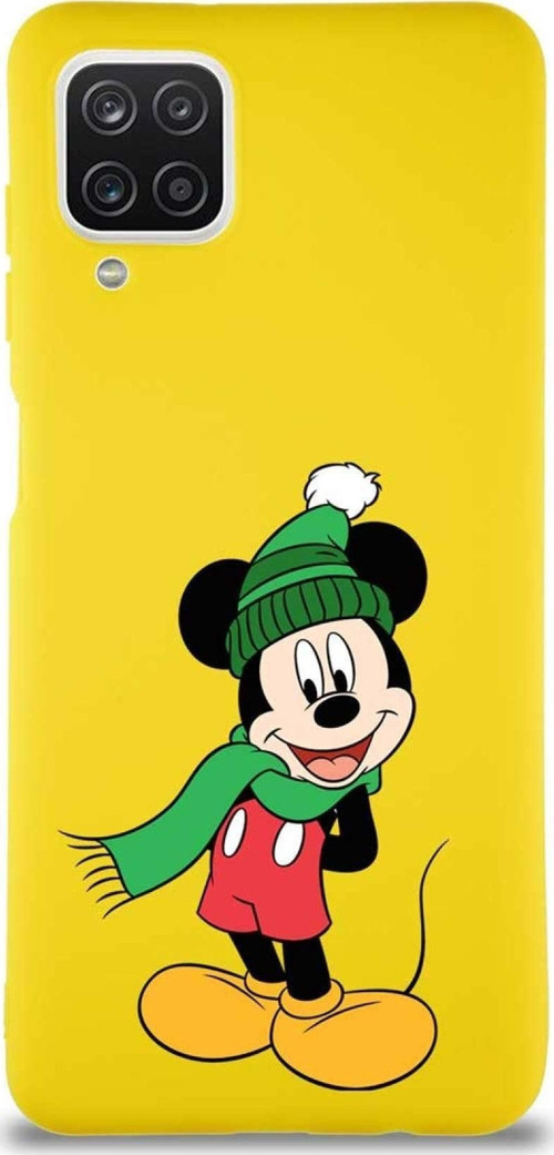Samsung Galaxy A12 Soft Premier Kapak Mickey Mouse-G Tasarımlı Silikon Kılıf - Sarı