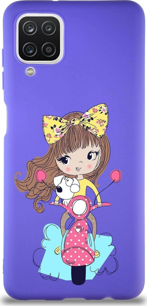 Samsung Galaxy A12 Soft Premier Kapak Vespagirl Tasarımlı Silikon Kılıf - Mor