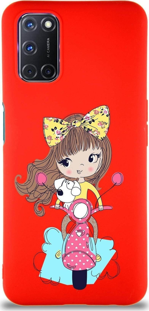Oppo A92 Soft Premier Kapak Vespagirl Tasarımlı Silikon Kılıf - Kırmızı