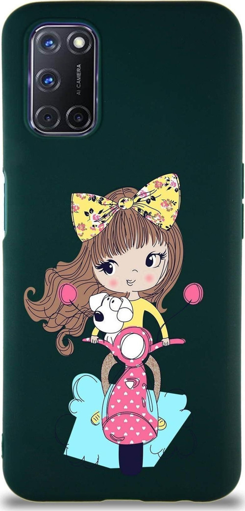 Oppo A92 Soft Premier Kapak Vespagirl Tasarımlı Silikon Kılıf - Yeşil
