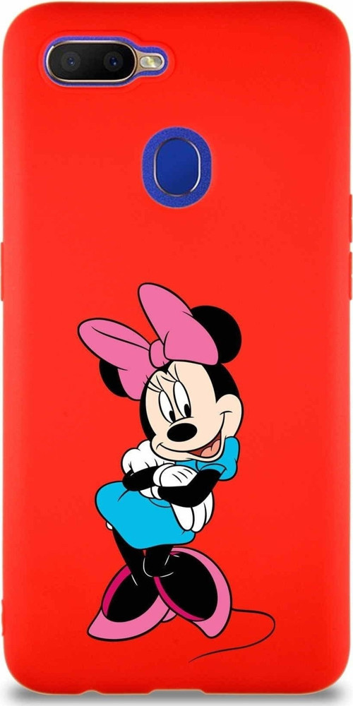 Oppo Ax7 Soft Premier Kapak Minnie Mouse-D Tasarımlı Silikon Kılıf - Kırmızı