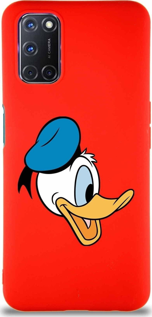Oppo A52 Soft Premier Kapak Donald Duck-F Tasarımlı Silikon Kılıf - Kırmızı