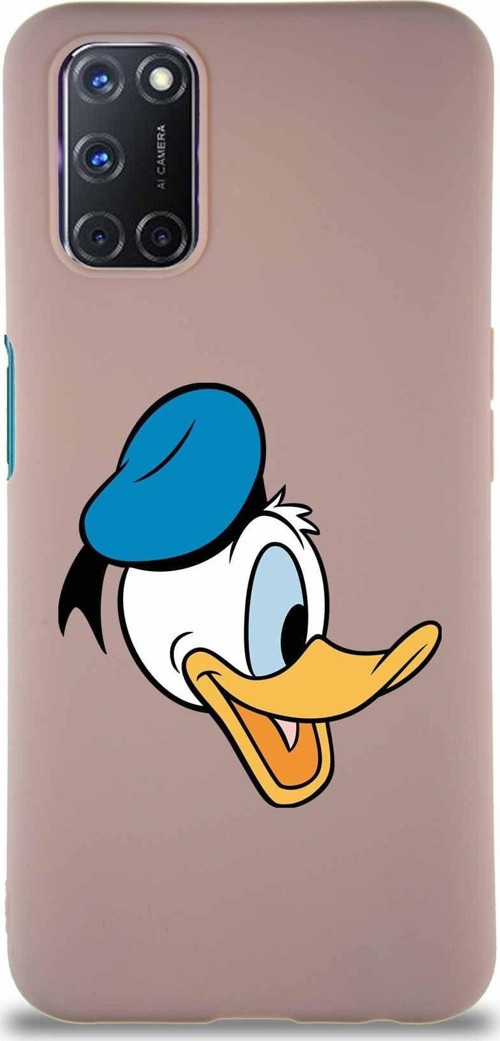 Oppo A52 Soft Premier Kapak Donald Duck-F Tasarımlı Silikon Kılıf - Pudra