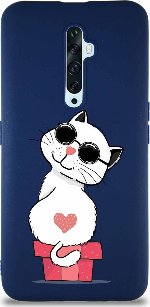 Oppo Reno 2Z Soft Premier Kapak Coolcat Tasarımlı Silikon Kılıf - Lacivert