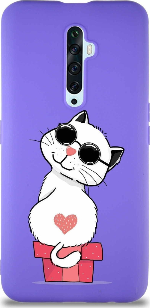 Oppo Reno 2Z Soft Premier Kapak Coolcat Tasarımlı Silikon Kılıf - Mor