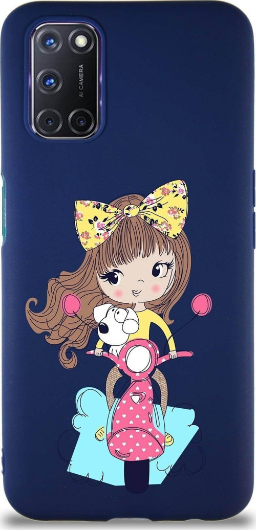Oppo A52 Soft Premier Kapak Vespagirl Tasarımlı Silikon Kılıf - Lacivert