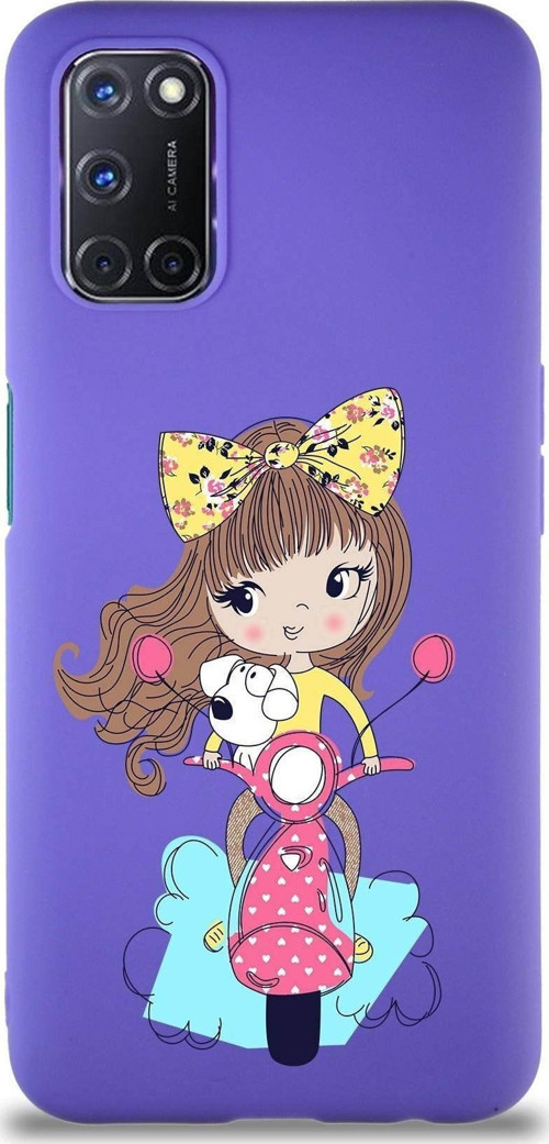 Oppo A52 Soft Premier Kapak Vespagirl Tasarımlı Silikon Kılıf - Mor